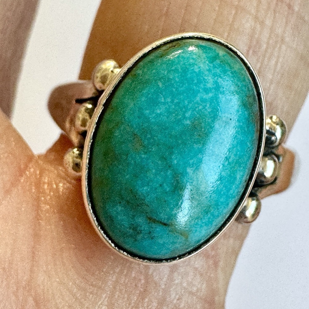 Navajo Turquoise Ring Sz 8 Sterling Oval Native American Handmade Henio